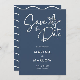 Nautic Starfish Navy White Stripe Wedding Rett T Save The Date