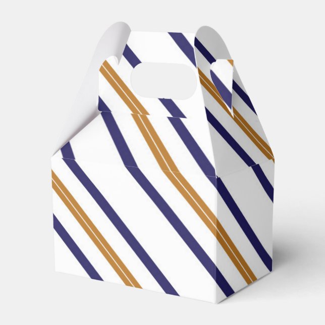 Nautic Striped Gold Blue Birthday Gevor Box Geschenkschachtel (Vorderseite)