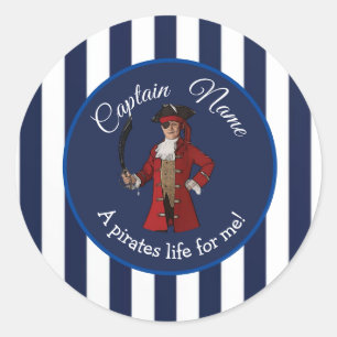 Nautic Stripes Boy Pirate Runder Aufkleber