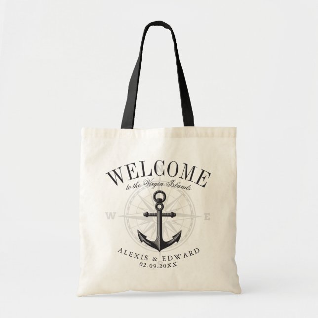 Nautic Style Anchor Custom Welcome Black Themed Tragetasche (Vorne)