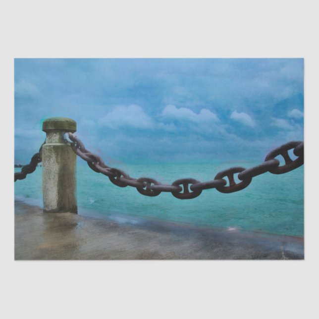 Nautic Summer Beach Front Aquamarine Wasserfarbe Seidenpapier (Vorderseite)