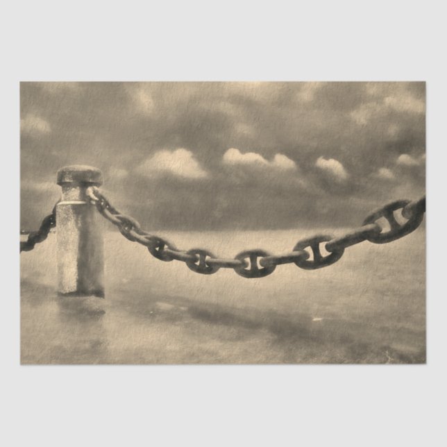 Nautic Summer Beach Front Sepia Brown Wasserfarbe Seidenpapier (Vorderseite)