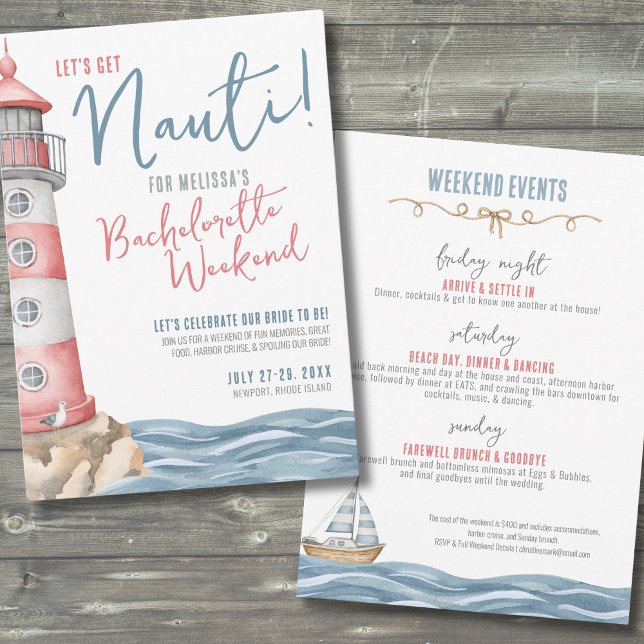 Nautic Summer Junggeselinnen-Abschied Einladung (Let's Get Nauti Beach Nautical Bachelorette Party Invitation)