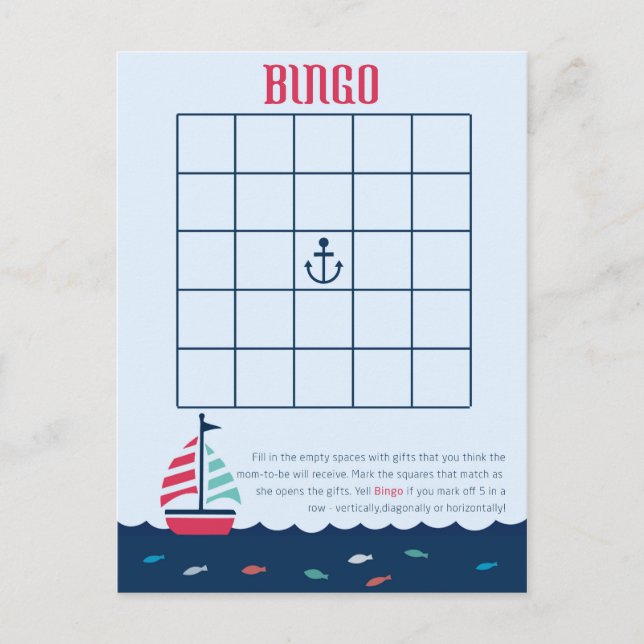 Nautic Theme - Baby Shower Bingo Game Einladungspostkarte (Vorderseite)
