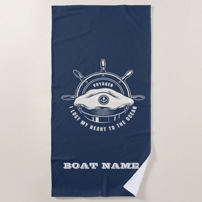 Nautic Theme Boat Name Navy Blue Strandtuch (Vorderseite)