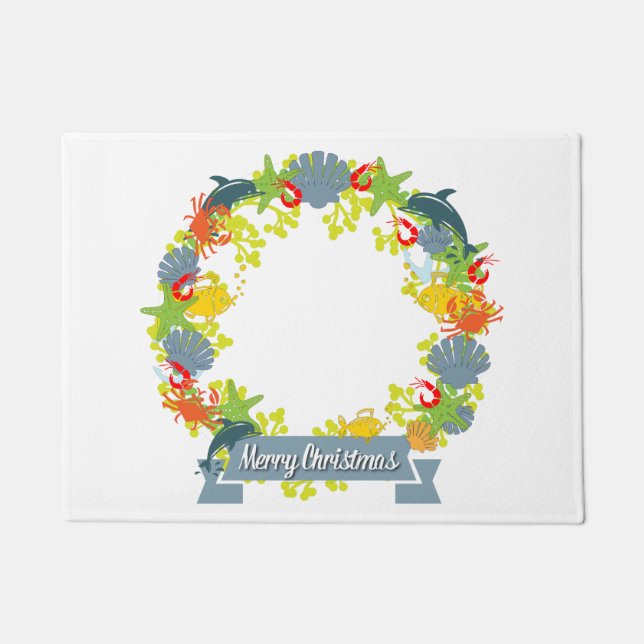 Nautic Theme Christmas Wreath Doormat - Küste Fußmatte (Vorderseite)