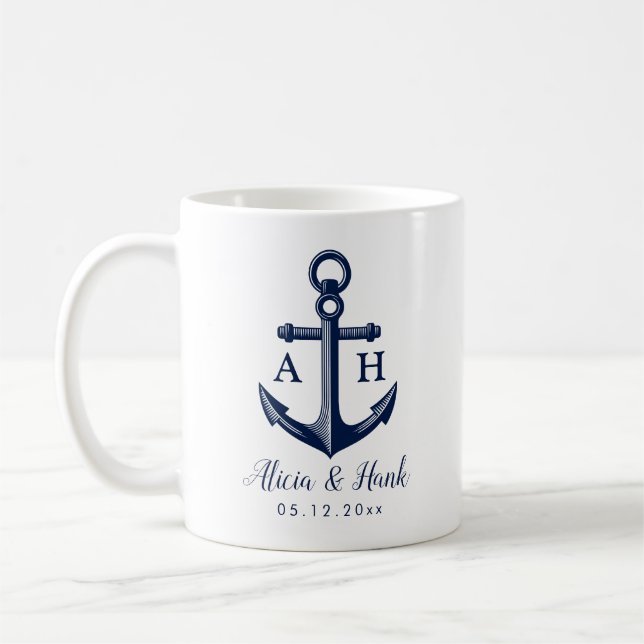 Nautic Theme Couple Monogramme Kaffeetasse (Links)