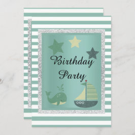 Nautic Theme Sage Green Birthday Party Einladung