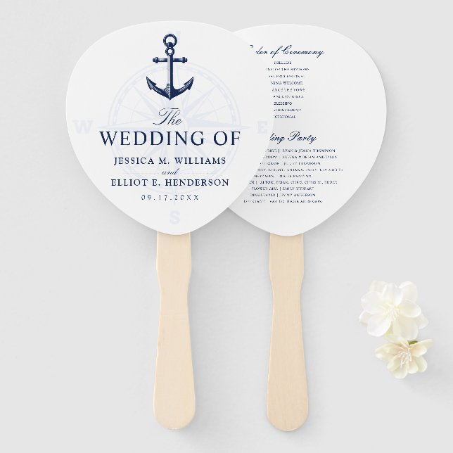 Nautic Theme Wedding Anchor Custom Navy Fächer (Vorne und Hinten)