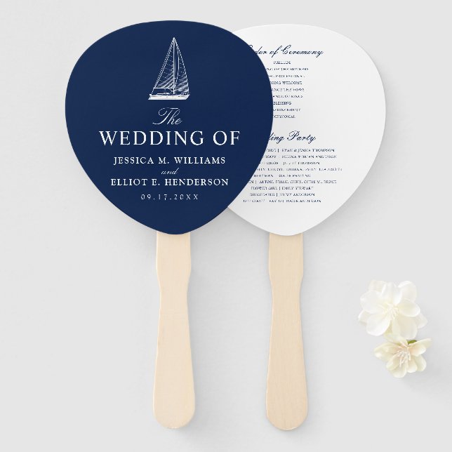 Nautic Theme Wedding Sailboat Custom Navy Fächer (Vorne und Hinten)