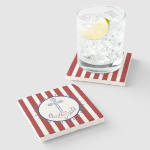 Nautic Themed Anchor Sailing Blue Red White Steinuntersetzer