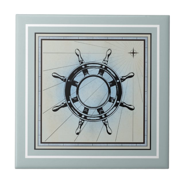 Nautic Themed Blue Keramik Tile Fliese (Vorderseite)