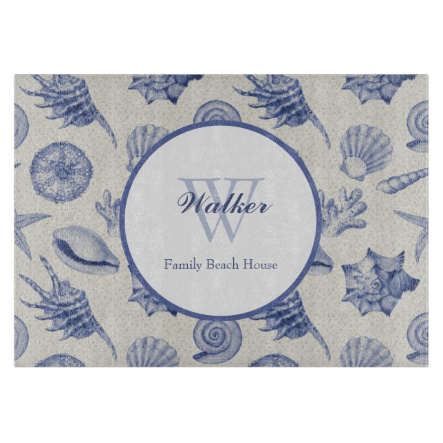 Nautic Themed Blue Seashell Custom Cutting Board Schneidebrett (Vorderseite)