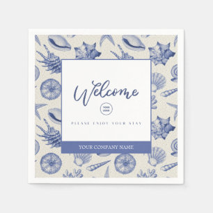 Nautic Themed Blue Seashell Custom Paper Napkins Serviette