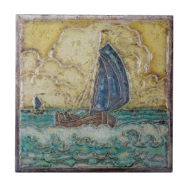 Nautic Themed Motif Sailboat Vintage Kunst Fliese