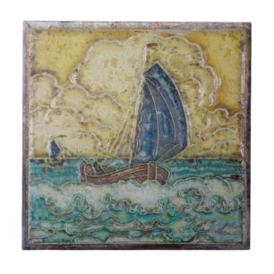 Nautic Themed Motif Sailboat Vintage Kunst Fliese