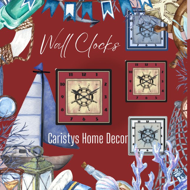 Nautic Themed Red Quadratische Wanduhr (Von Creator hochgeladen)