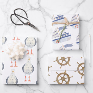Nautic Themed Sailboat Geschenkpapier Set