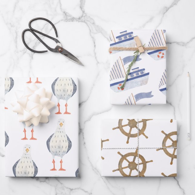 Nautic Themed Sailboat Geschenkpapier Set (Vorderseite)