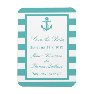 Nautic Turquoise Stripe Anker Save the Date Magnet