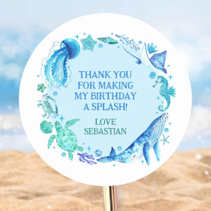 Nautic Under Sea Watercolor Whale Vielen Dank Runder Aufkleber