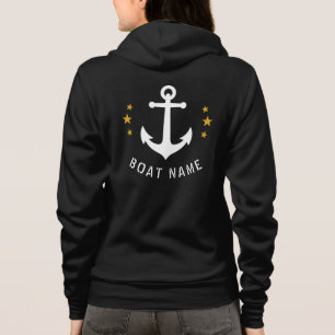 Nautic Vintag Anchor Boat Name Gold Star Black Hoodie
