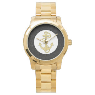 Nautic Vintag Gold Anchor Mens Armbanduhr
