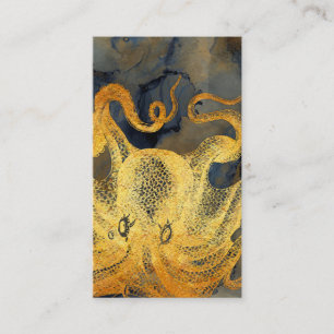Nautic Vintag Gold Octopus Black Ink Watercolor Visitenkarte