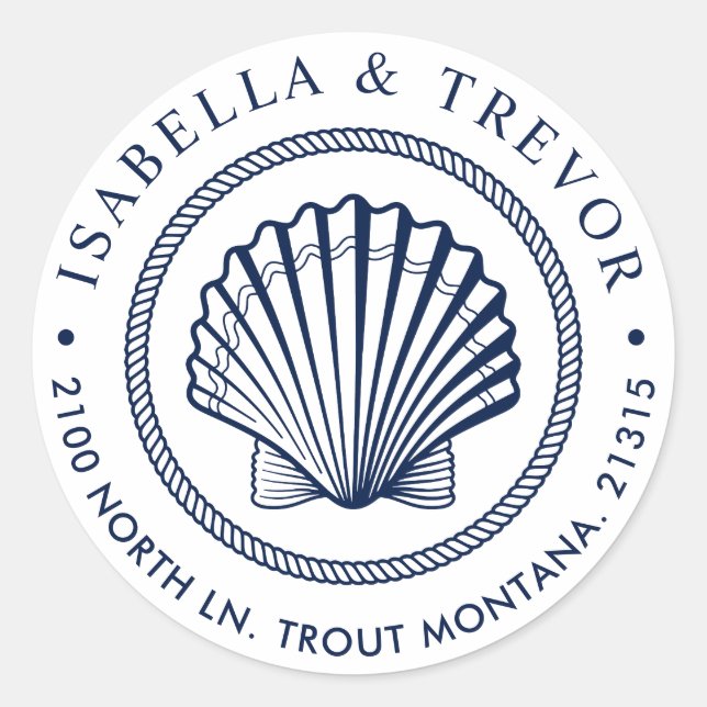 Nautic Vintag Seashell White Rücksendeadresse Runder Aufkleber (Vorderseite)