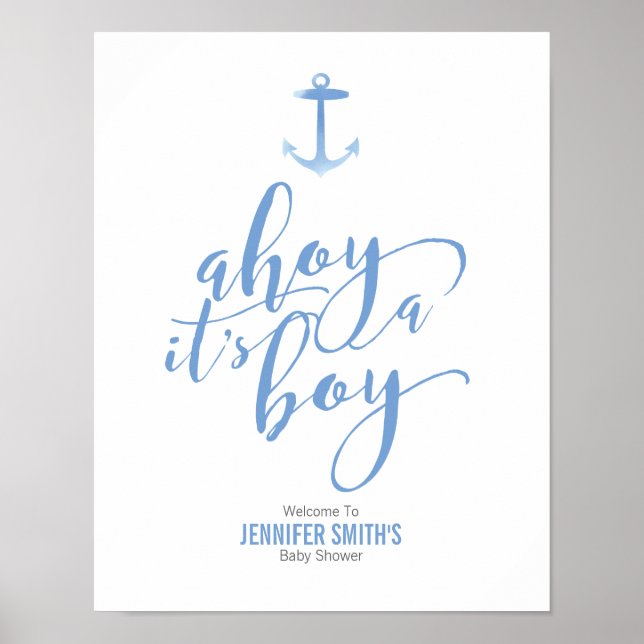 Nautic Watercolor Anchor Blue Baby Shower Welcom Poster (Vorne)