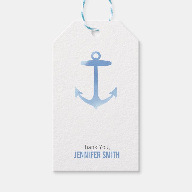 Nautic Watercolor Anchor Blue Personalisiert Geschenkanhänger (Vorderseite)