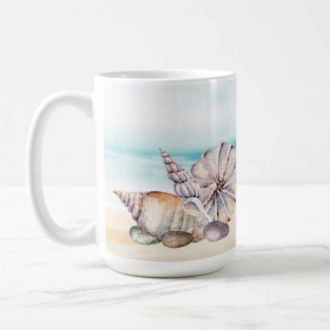 Nautic Watercolor Beach Seashells Kaffeetasse (Links)