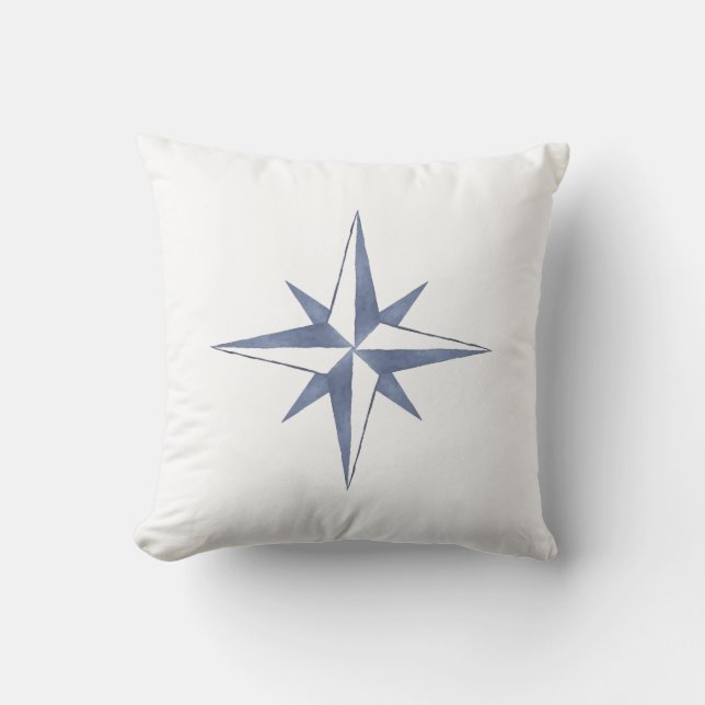 Nautic Watercolor Blue Compass Star Throw Kissen (Vorderseite)