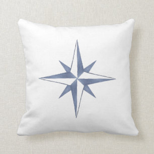 Nautic Watercolor Blue Compass Star Throw Kissen