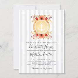 Nautic Watercolor Floral Gold Ankerhochzeit Einladung