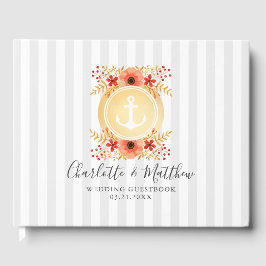 Nautic Watercolor Floral Gold Ankerhochzeit Gästebuch