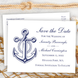 Nautic Wedding Anchor Navy Blue Save the Date Postkarte