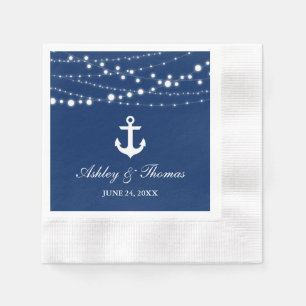 Nautic Wedding Anchor String Lights Navy Blue Serviette