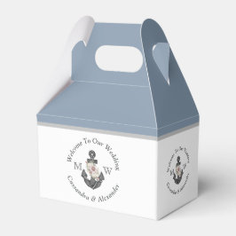 Nautic Wedding Dusty Blue Monogram Floral Anchor Geschenkschachtel