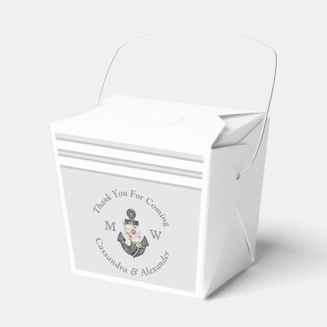 Nautic Wedding Floral Anchor Silver Gray Geschenkschachtel (Vorderseite)