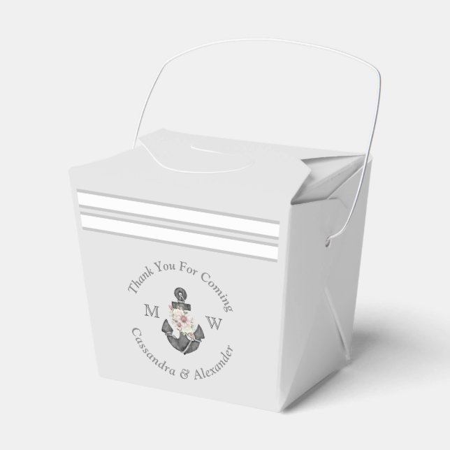 Nautic Wedding Floral Anchor Silver Gray Geschenkschachtel (Vorderseite)