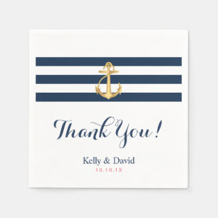 Nautic Wedding Gold Anchor Navy Blue Stripes Serviette