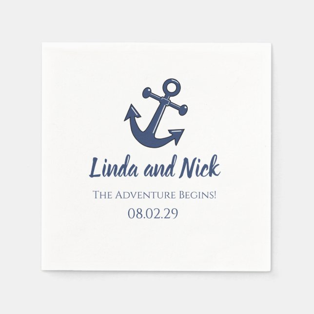 Nautic Wedding Napkins Das Abenteuer beginnt Serviette (Vorderseite)
