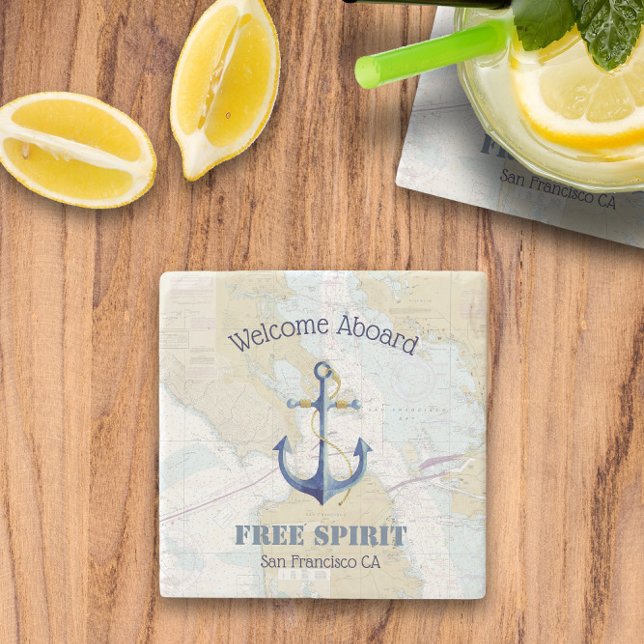 ⚓ Nautic Welcome Abard San Francisco Bay Steinuntersetzer (⚓ Nautical Welcome Aboard San Francisco Bay Stone Coaster
)