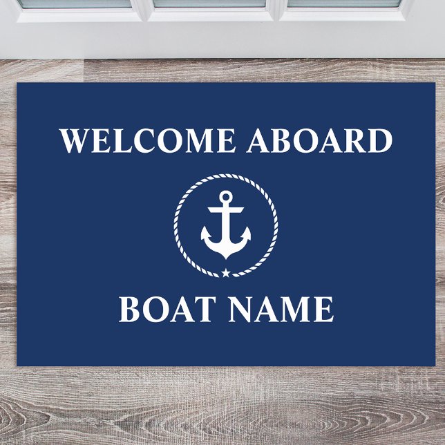 Nautic Welcome Anchor Rope Boat Name Door Mat Fußmatte (Customize to change text size, text style or background color.)