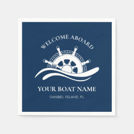 Nautic Welcome on board Boat Name Ship Wheel Serviette