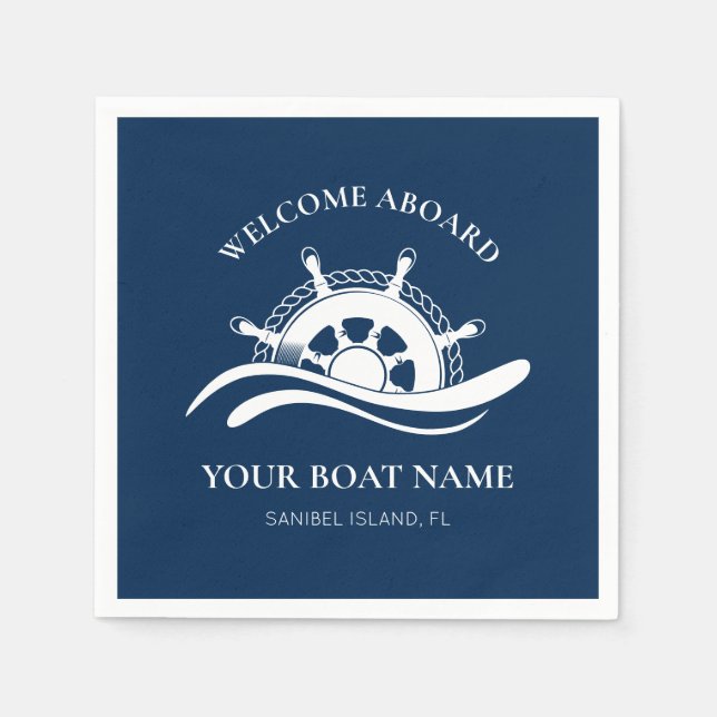 Nautic Welcome on board Boat Name Ship Wheel Serviette (Vorderseite)