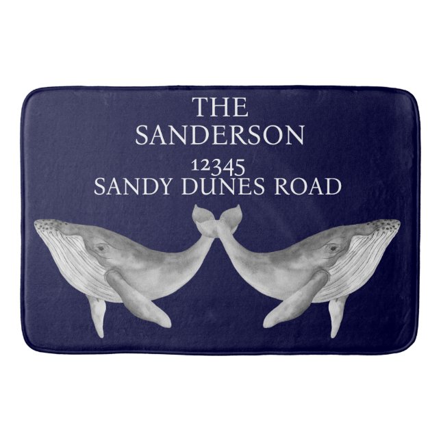 Nautic Whale Navy Grau Blue und Weiß Badematte (Vorderseite)