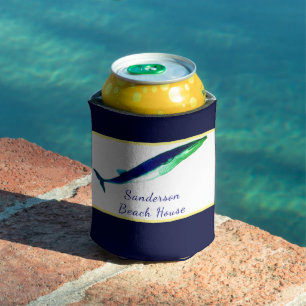 Nautic Whale Watercolor Navy Blue Yellow Küstenlin Dosenkühler