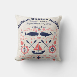 Nautic Whales Boy Kinderzimmer Baby Birth Stat Kissen